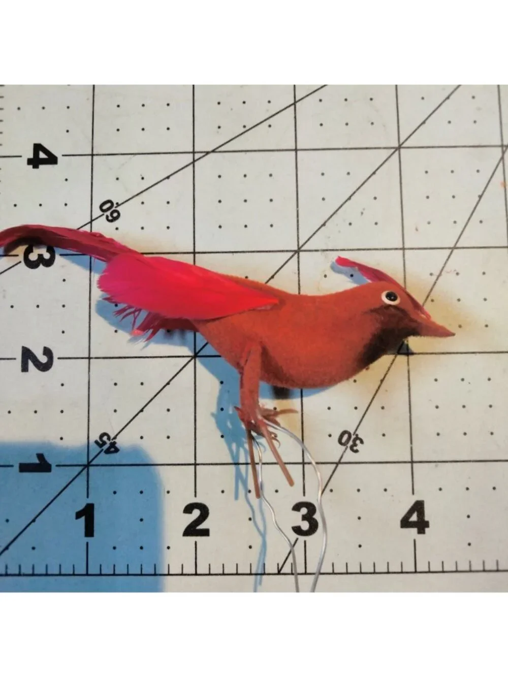 Red Cardinal Bird Figurine Feathers Wire Pick Crafts Lot 4
